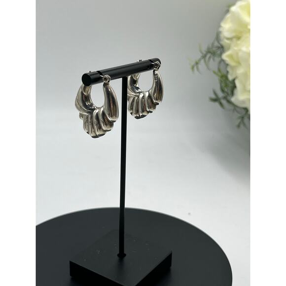 ND Norwegian Designs Vintage Puffy 925 Sterling Silver Vintage Hoop Earrings - Picture 3 of 10